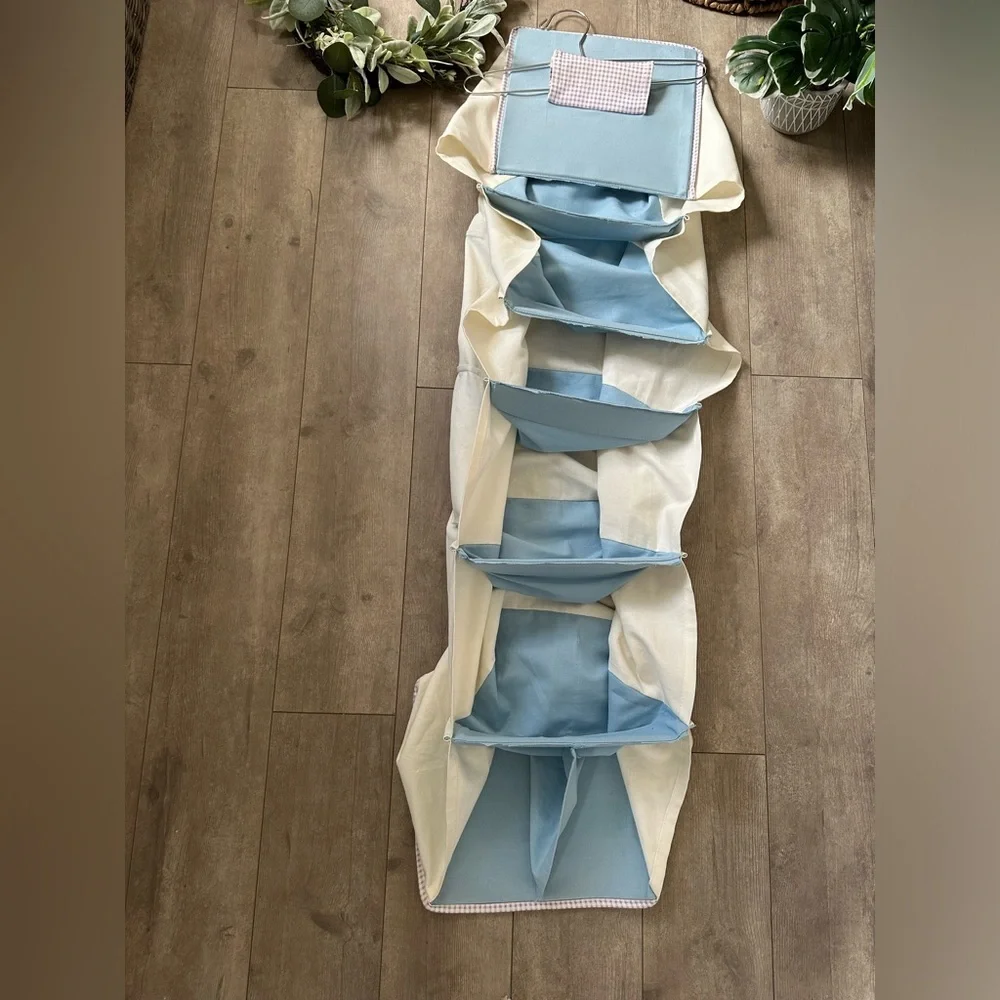 Blue Hanging 7 Cube Closet Organizer + Metal Hanger